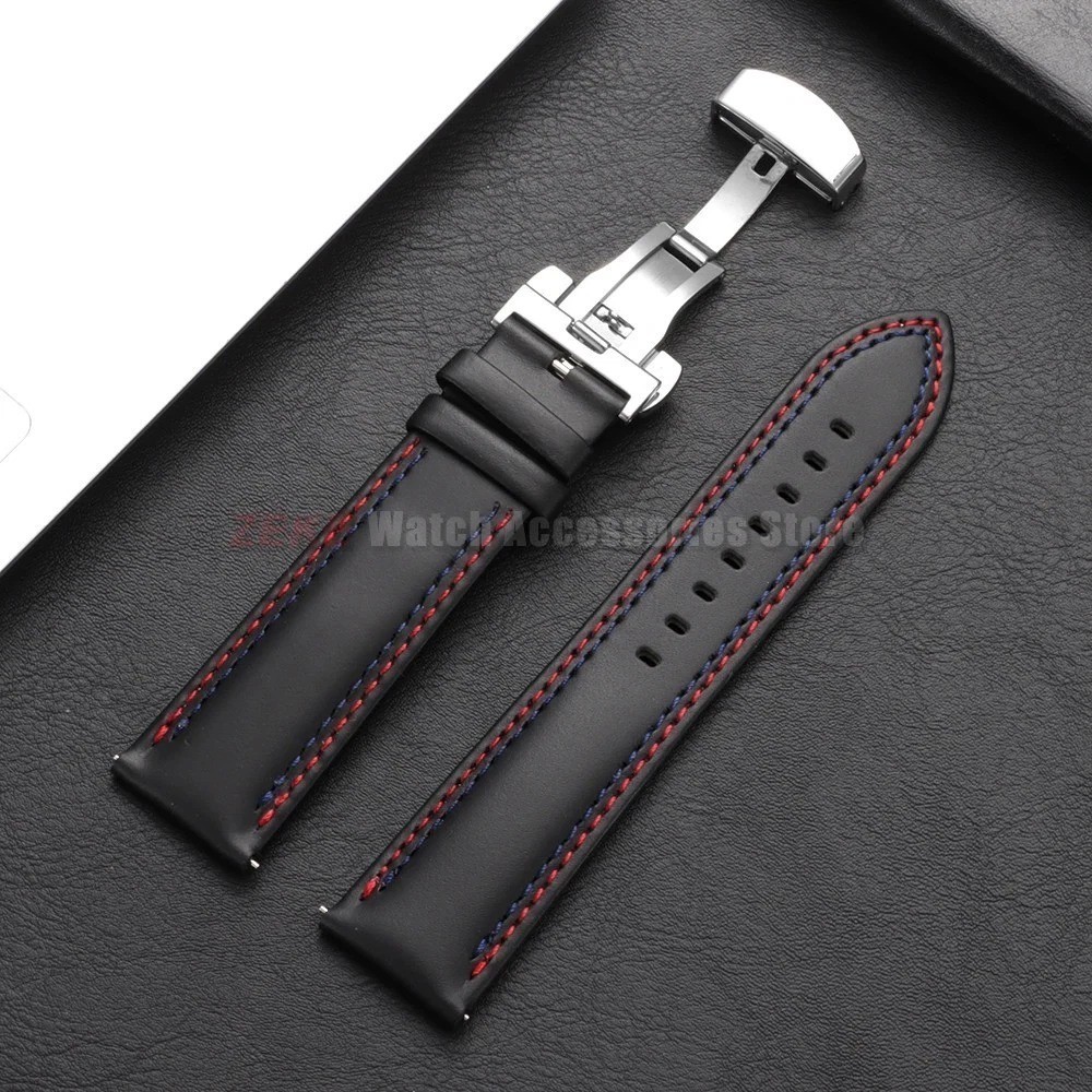 Genuine Calfskin Leather Watch Band 18mm 20mm 22mm 24mm Butterfly Buckle Strap