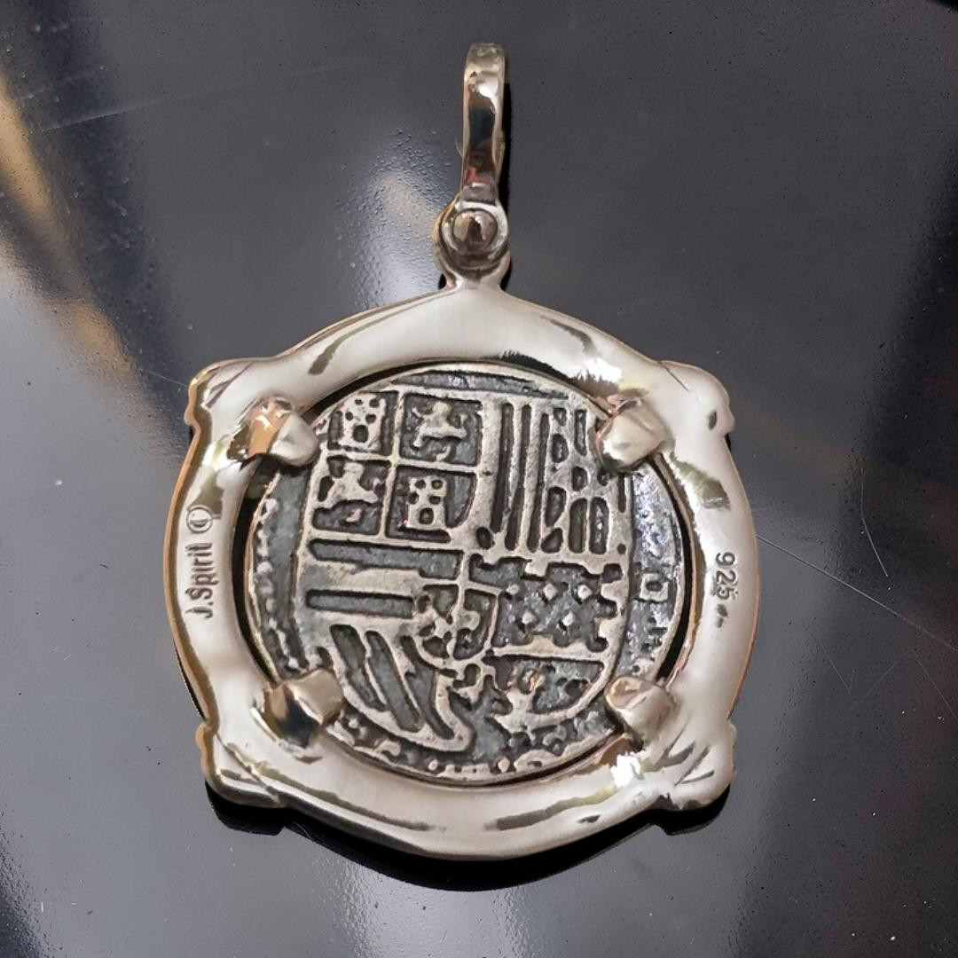 Atocha 1622 Shipwreck Silver Coin Pendant Citrine Gemstones Sterling Silver