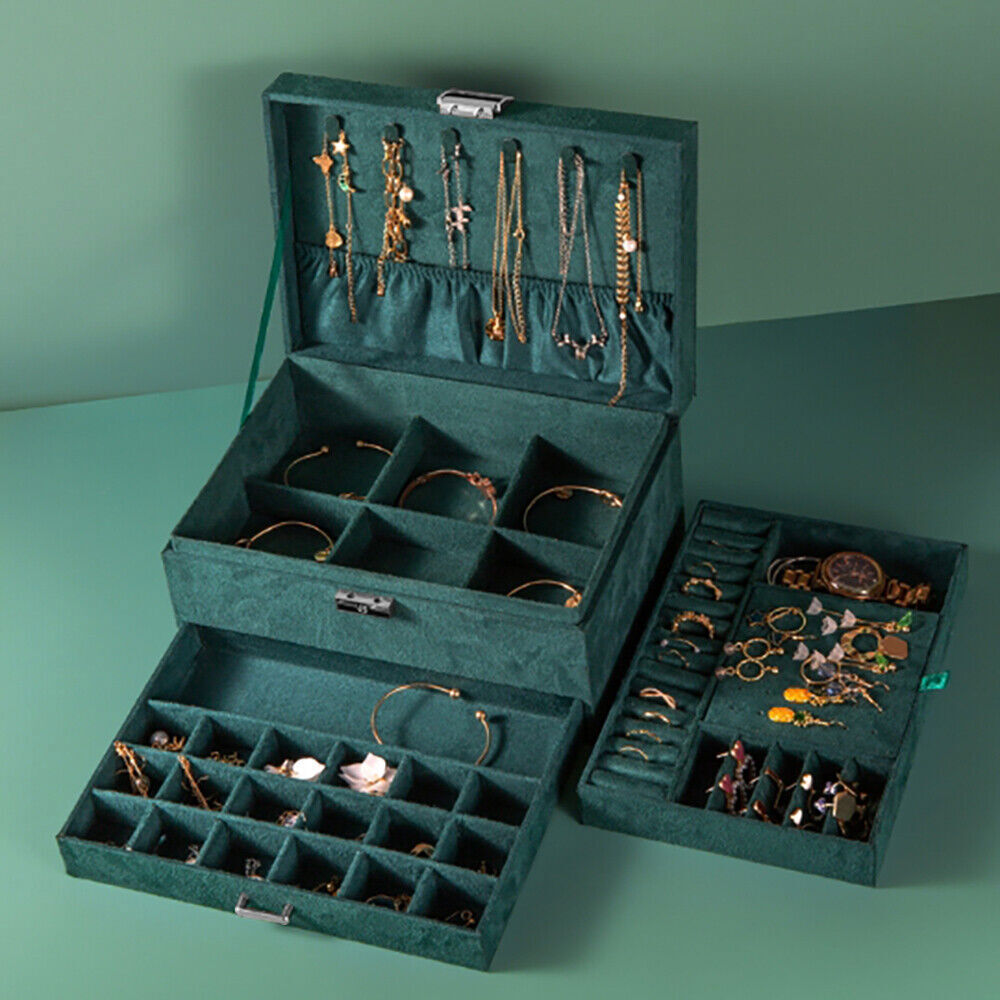 3 Layers Jewelry Box Organizer Large Capacity Ring Earring Necklace Storage New