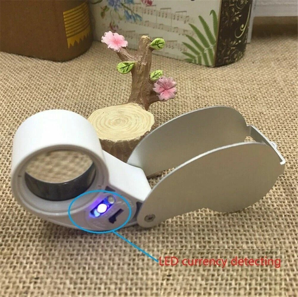 40X Magnifying Loupe Jewelry Eye Glass Magnifier LED Light Jewelers Loop Pocket.