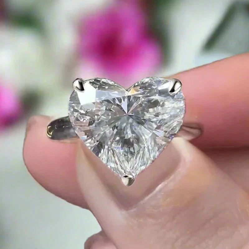 Solitaire Love Wedding Ring 14K White Gold Plated 2Ct Heart Cut VVS1 Moissanite