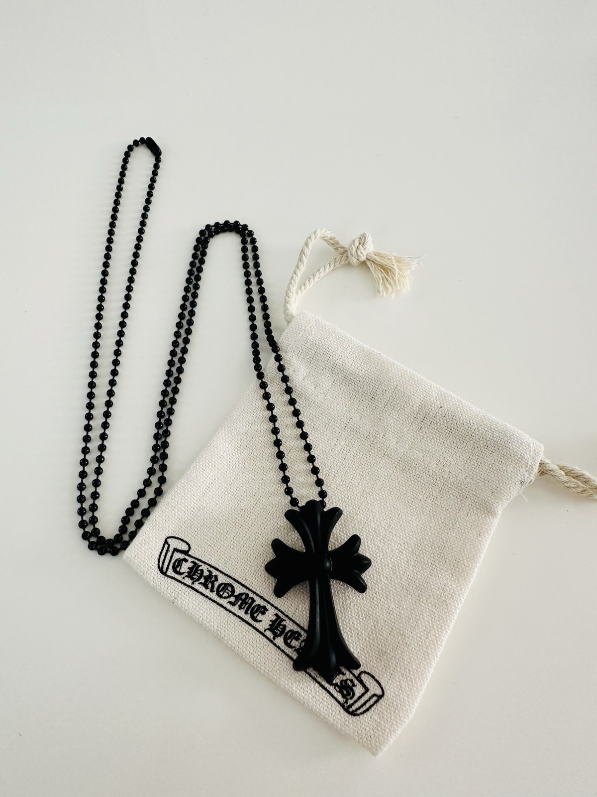 CH Chrome Tokyo 20th Anniversary Black Cross Rubber Necklace With Dust Bag