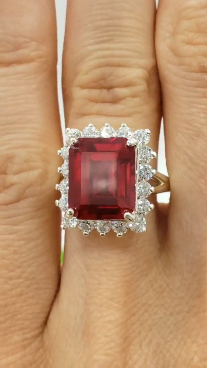 6.80 Ct Emerald Cut Natural Ruby & Diamond Wedding Ring 14K White Gold Sz 7