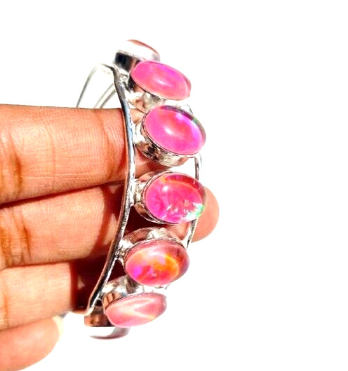Australian Triplets Opal Gemstone 925 Sterling Silver Handmade Jewelry Bangle