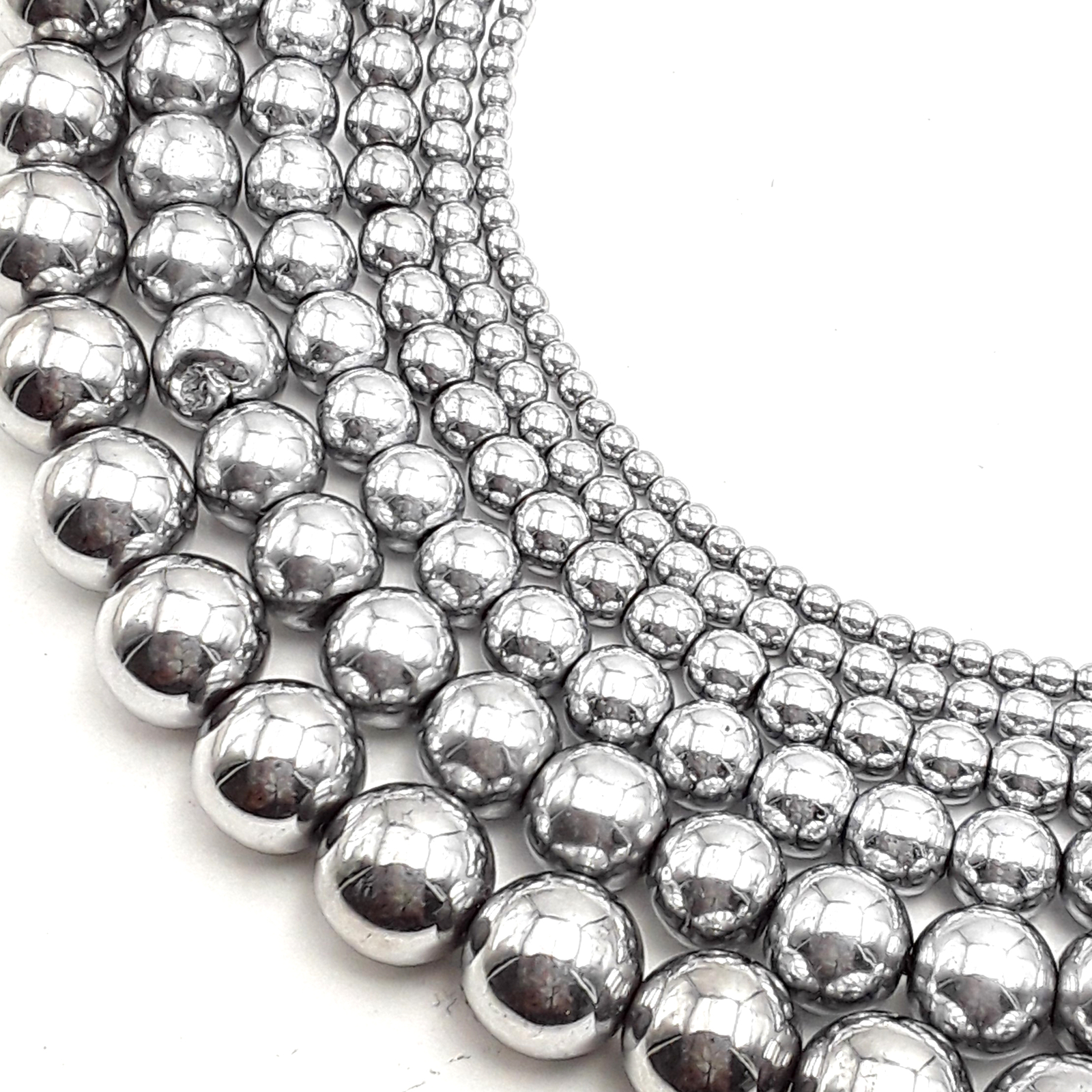 Silver Hematite Smooth Round Beads 2mm 3mm 4mm 6mm 8mm 10mm 12mm 15.5″ Strand