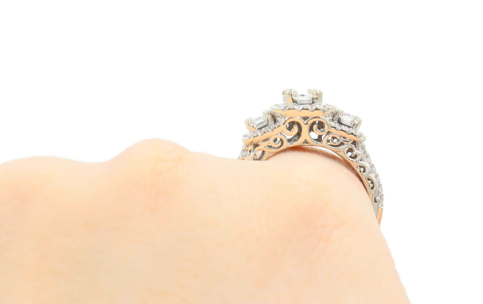 2.65 ctw Emerald, Baguette, & Round Double Halo 14KT White Gold Engagement Ring