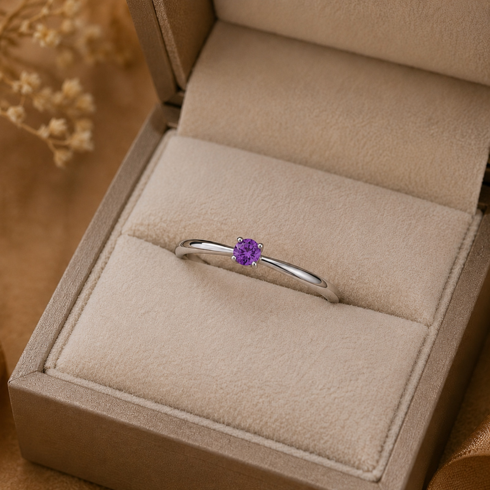 925 Sterling Silver Amethyst Solitaire Ring Dainty Minimalist Promise Engagement