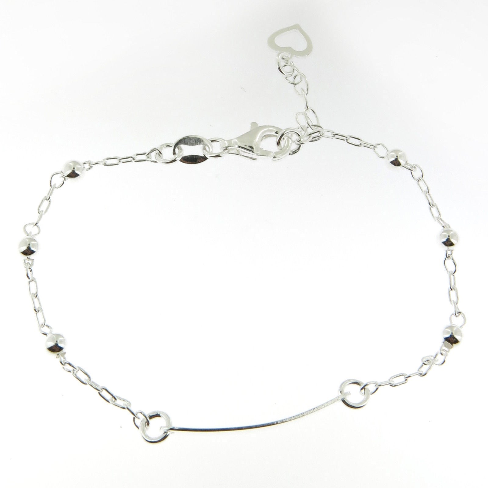 925 Italian Sterling Silver Ball Bead and Bar Delicate Adjustable Bracelet