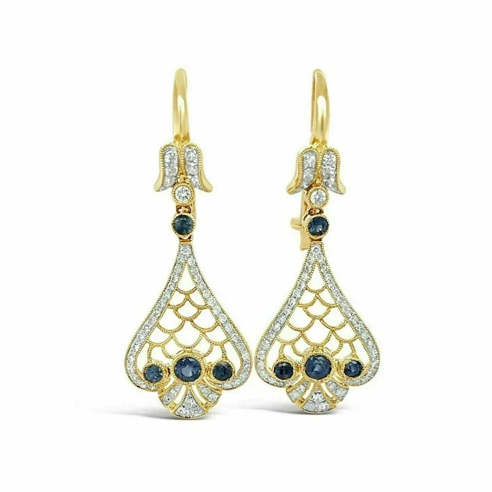 2Ct Round Cut Tanzanite Drop Dangle Leverback Earrings In 14K Yellow Gold Plated