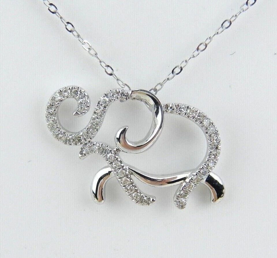 Elephant Beauty Pendant 0.50Ct Round Cut Simulated Diamond 14K White Gold Plated