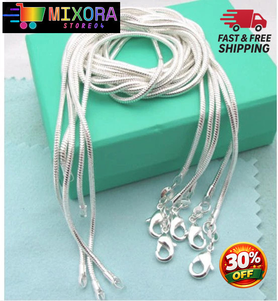 925sterling solid Silver lots 2-5-10PCS 1mm / 2mm snake chain Necklace 16-30inch