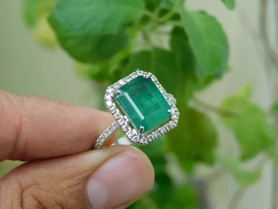 2.25 Ct Emerald Cut Stunning Natural Emerald Ring 14K Solid White Gold mom gift