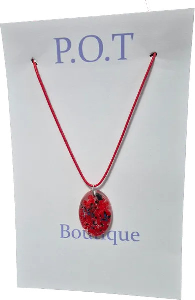 Red Oval Pendant Necklace/Jewelry For Teens/Girls/Casual Fashion/Glossy/Gifts