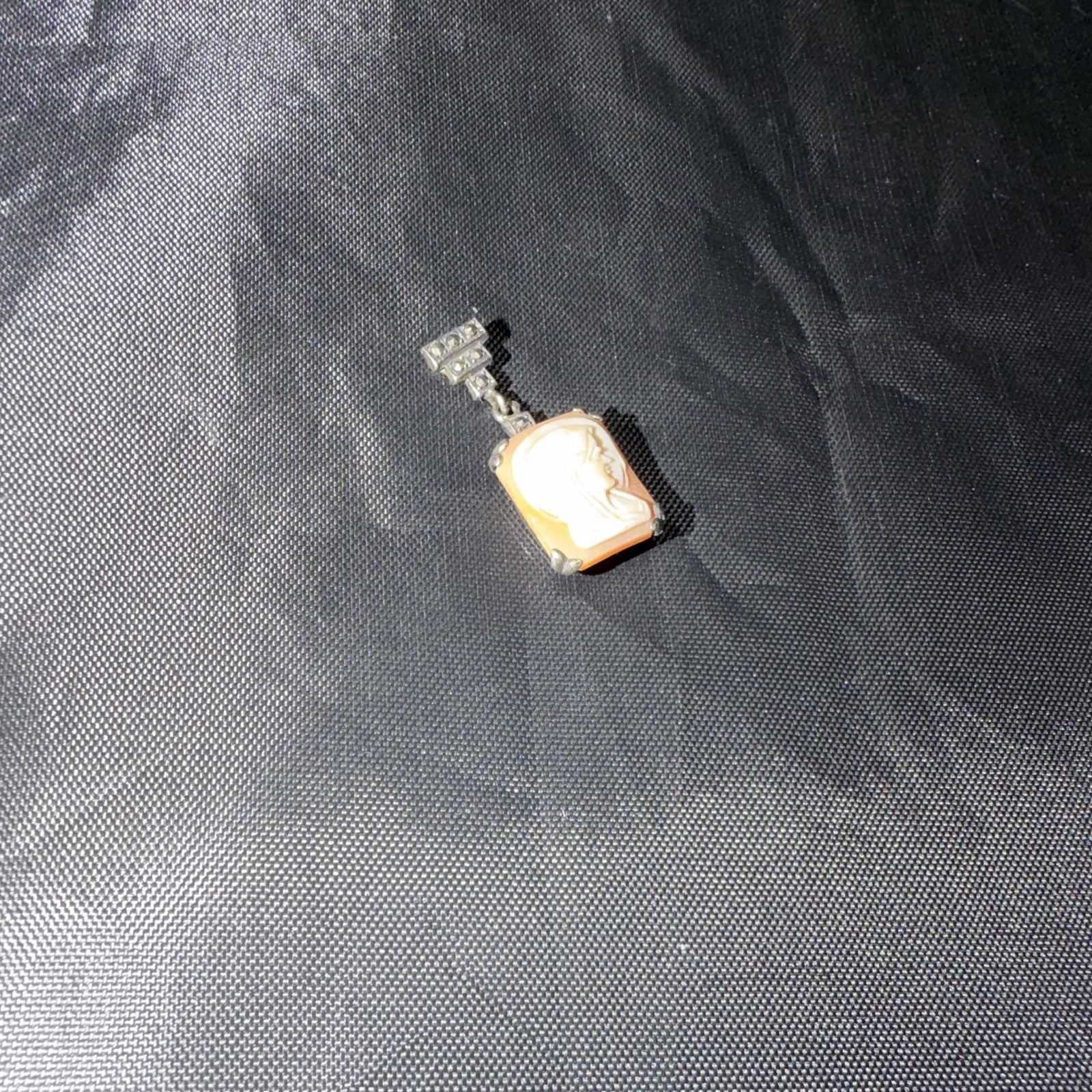 Silver Tone Rectangle shell Cameo Pendant