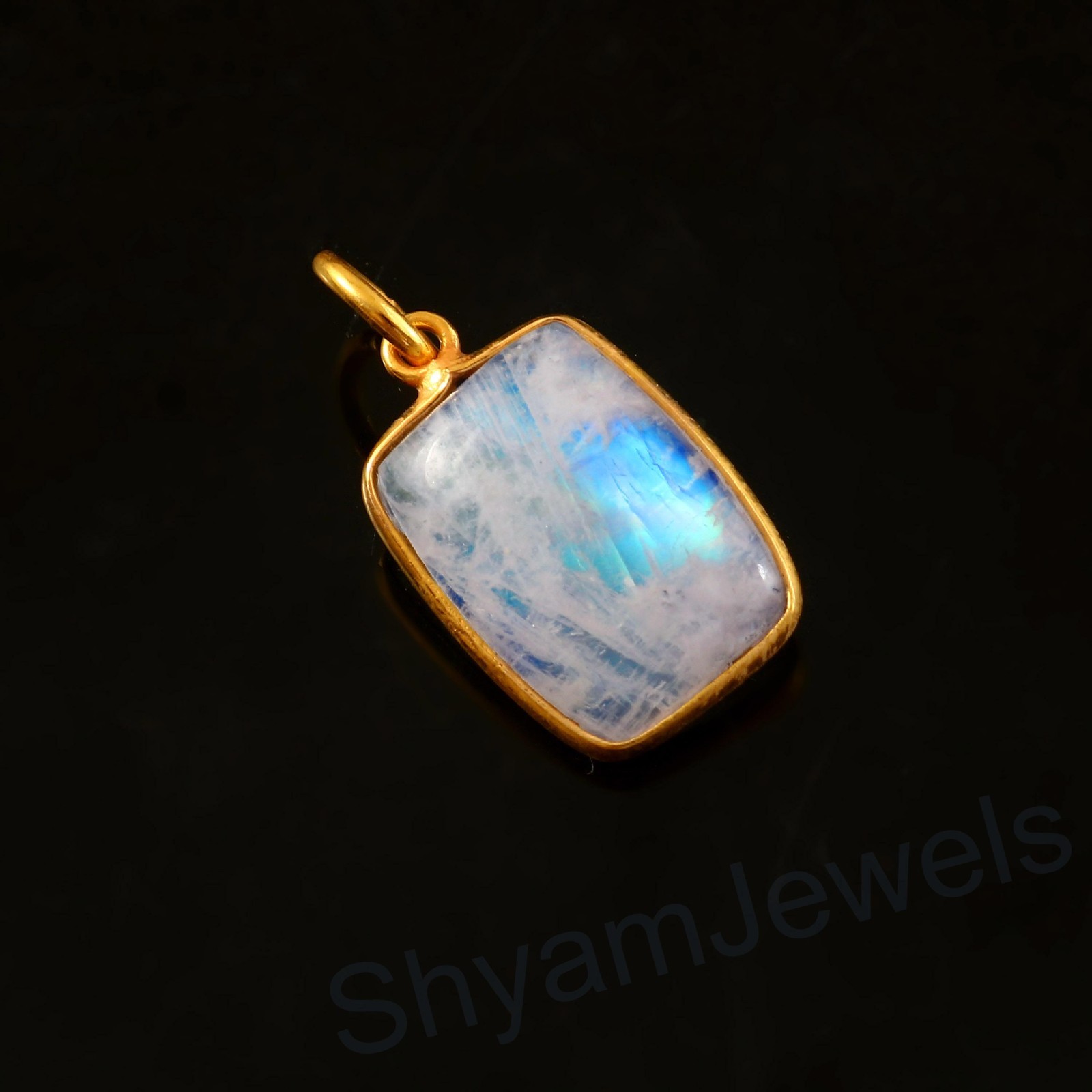 Genuine Moonstone Charm Pendant Made In 14K Gold