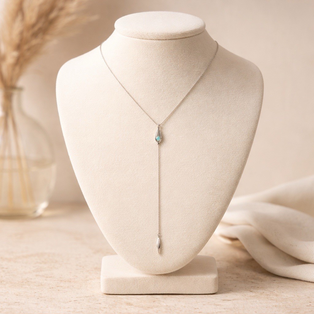 BP Nordstrom Silver-tone Y-Chain Necklace Stone Bead Charm Lariat