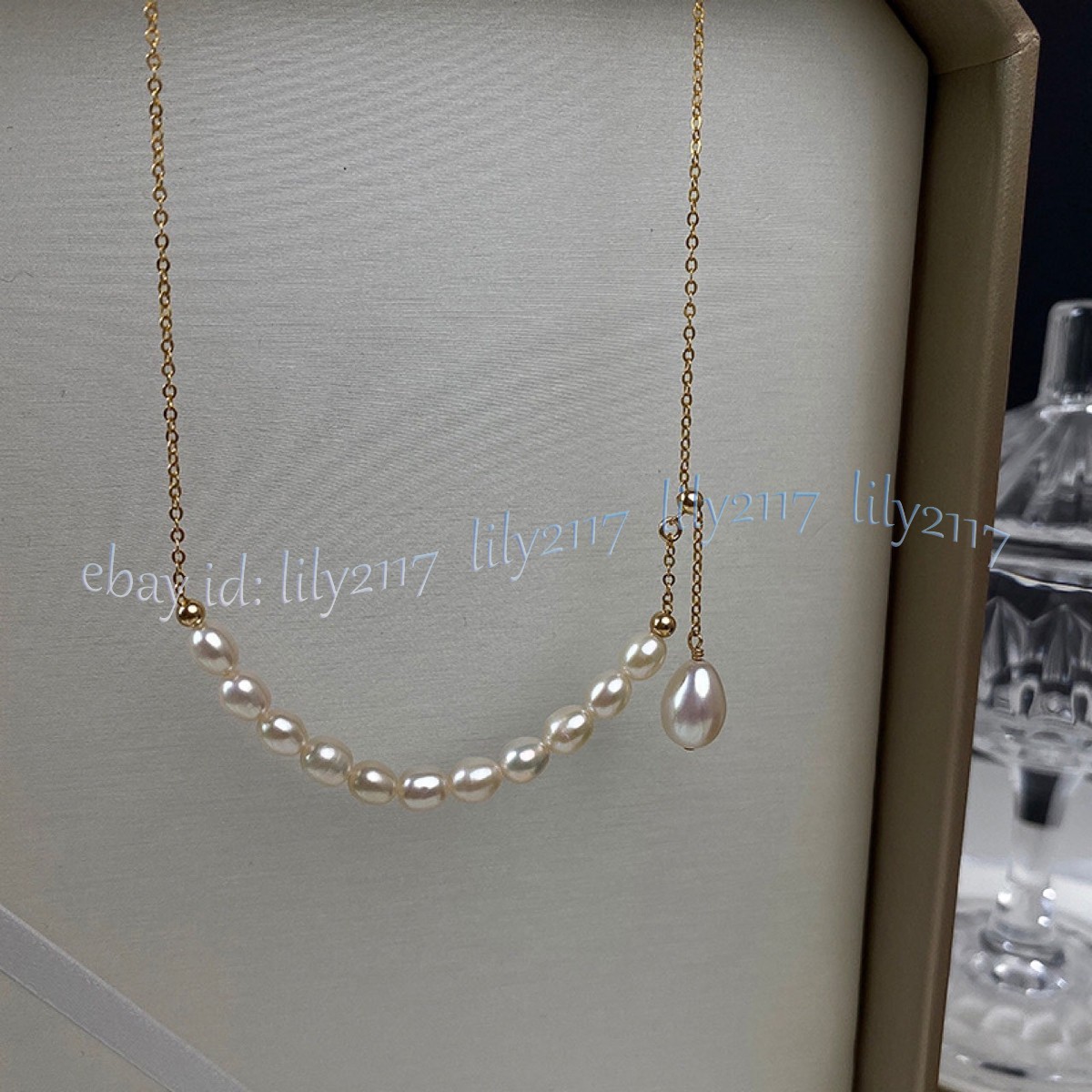 5-6mm Natural White Freshwater Rice Pearl Pendant Chain Drop Necklace 18 inch