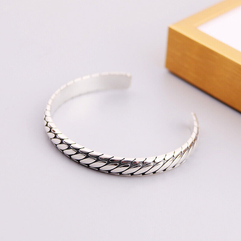Retro Elegant 925 Silver Cuff Bangle Vintage Minimalist Women Bracelet New USA