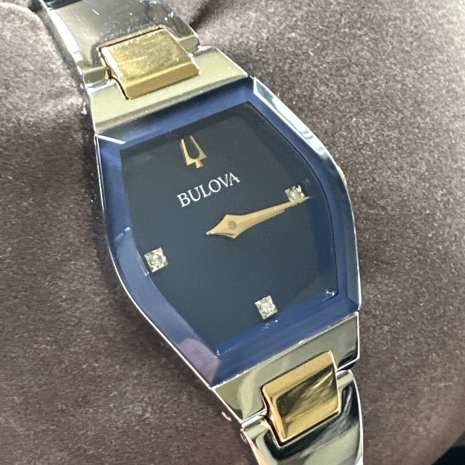 Bulova Gemini Diamonds Quartz Blue Dial Steel Ladies Bangle Watch 98P218