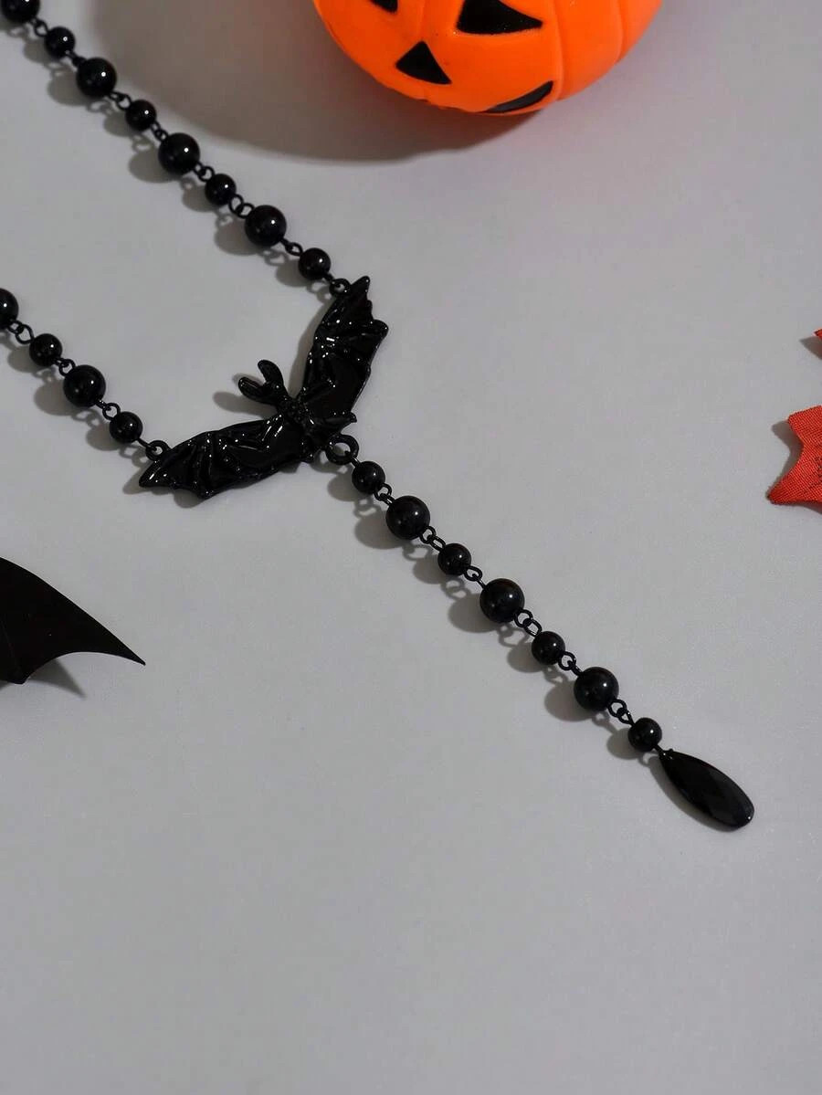 1pc Gothic Bat Tassel Necklace Long Pendant Y Chain Halloween Jewelry