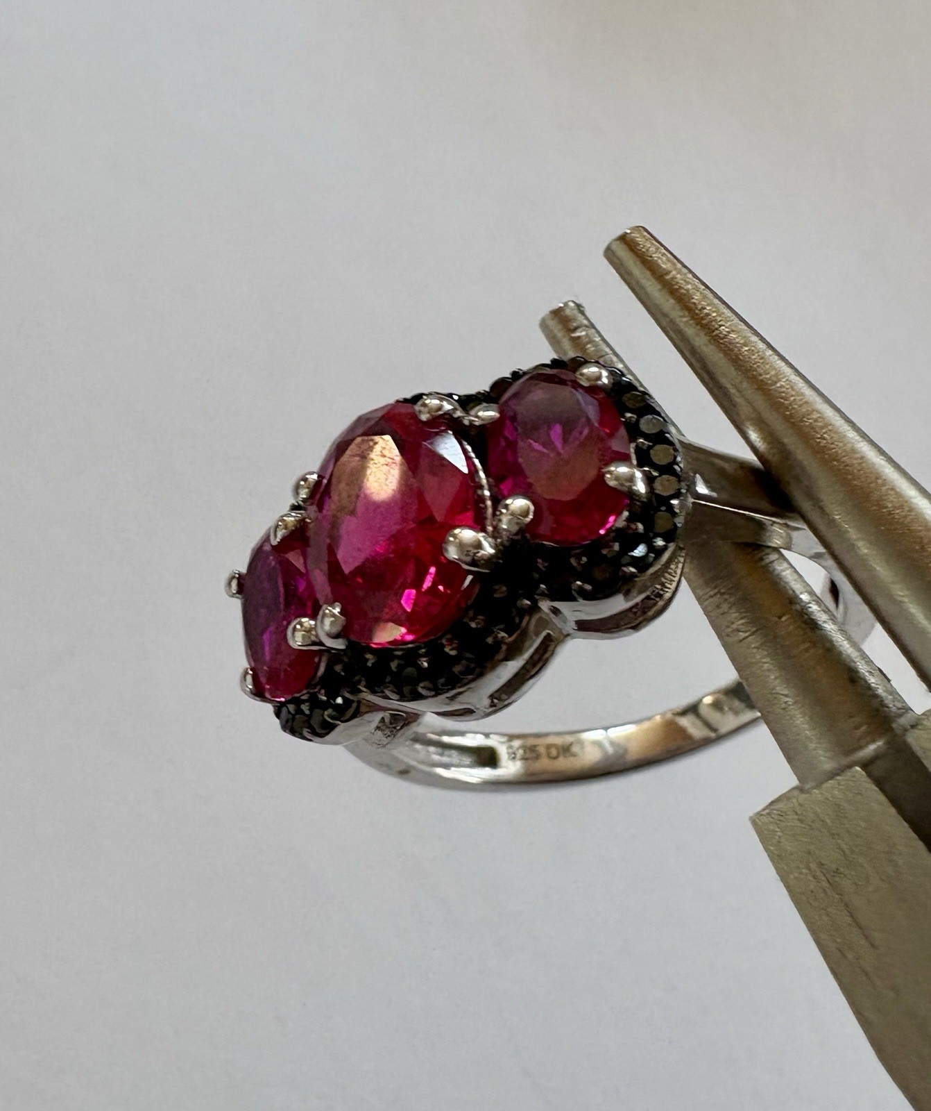 Mahaleo Ruby & Black Spinel Rhodium Plated 925 Ring Enhanced (simulated) Size 6