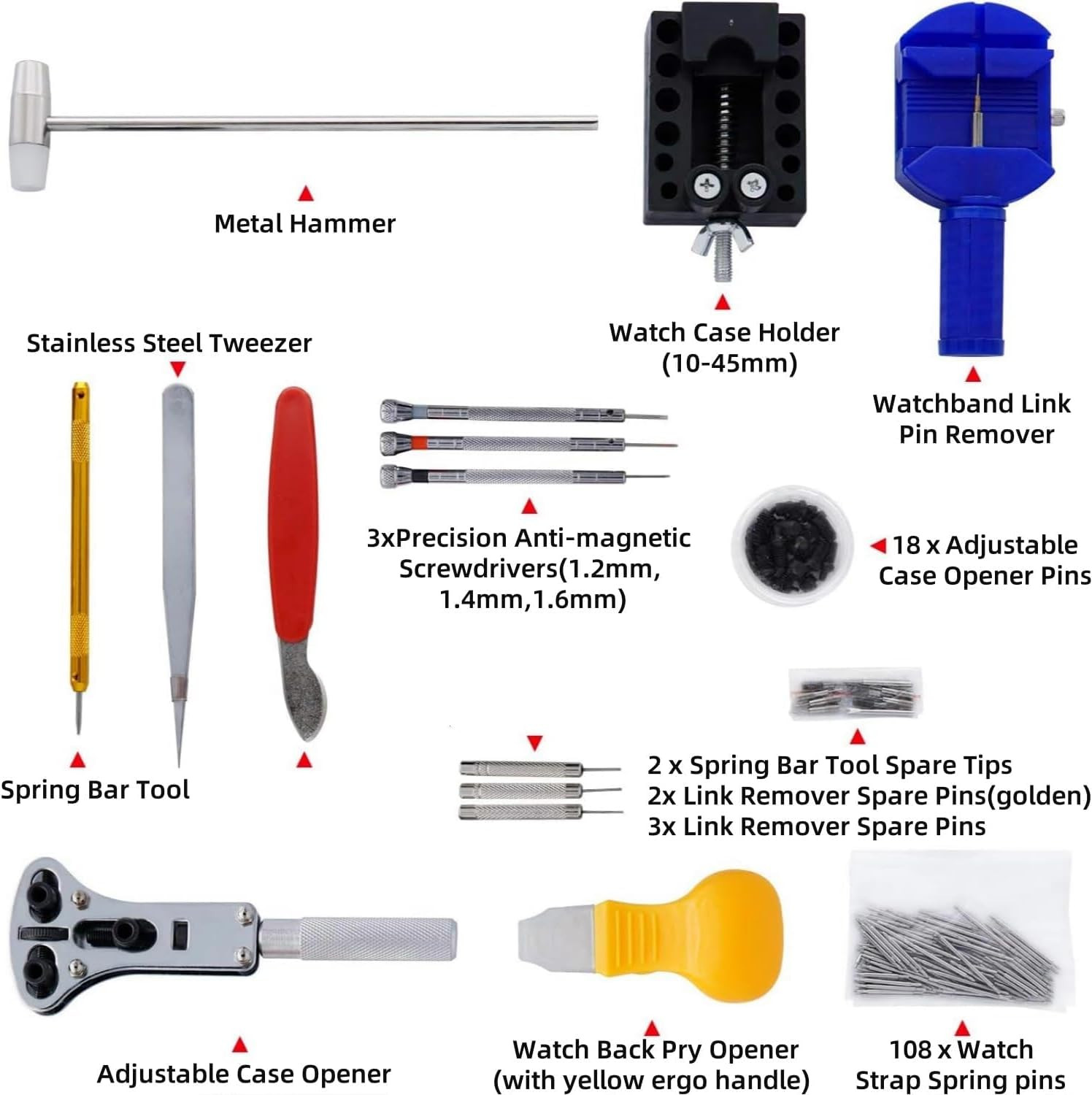147 Pcs Watch Repair Tool Kit,Professional Watch Battery Replacement Tool Kit,Wa