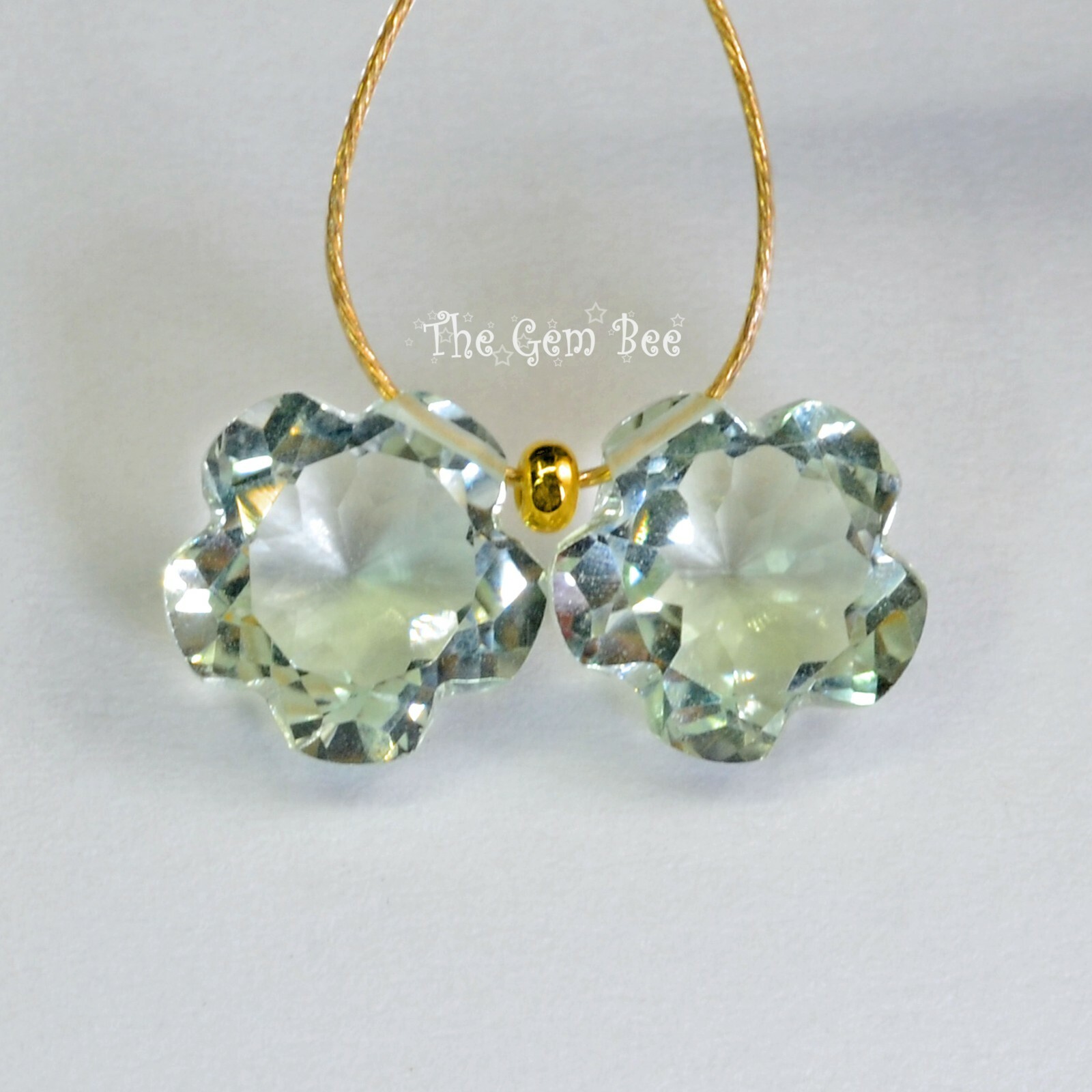 7.8mm Green Amethyst Prasiolite Faceted Carved Carving Flower Briolette Bead (2)