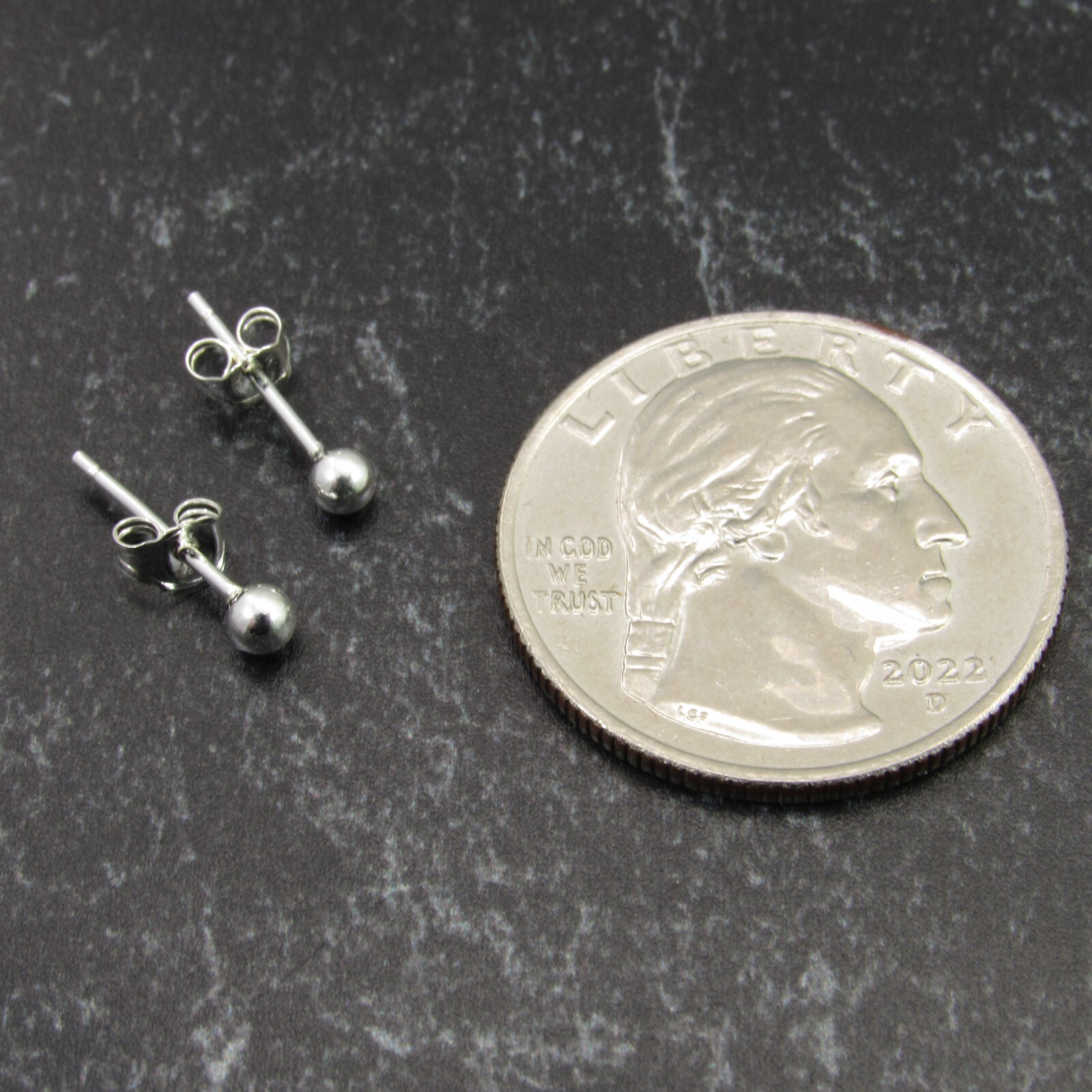 Solid 925 Sterling Silver Round Ball Stud Earrings with Butterfly Pushback Clasp