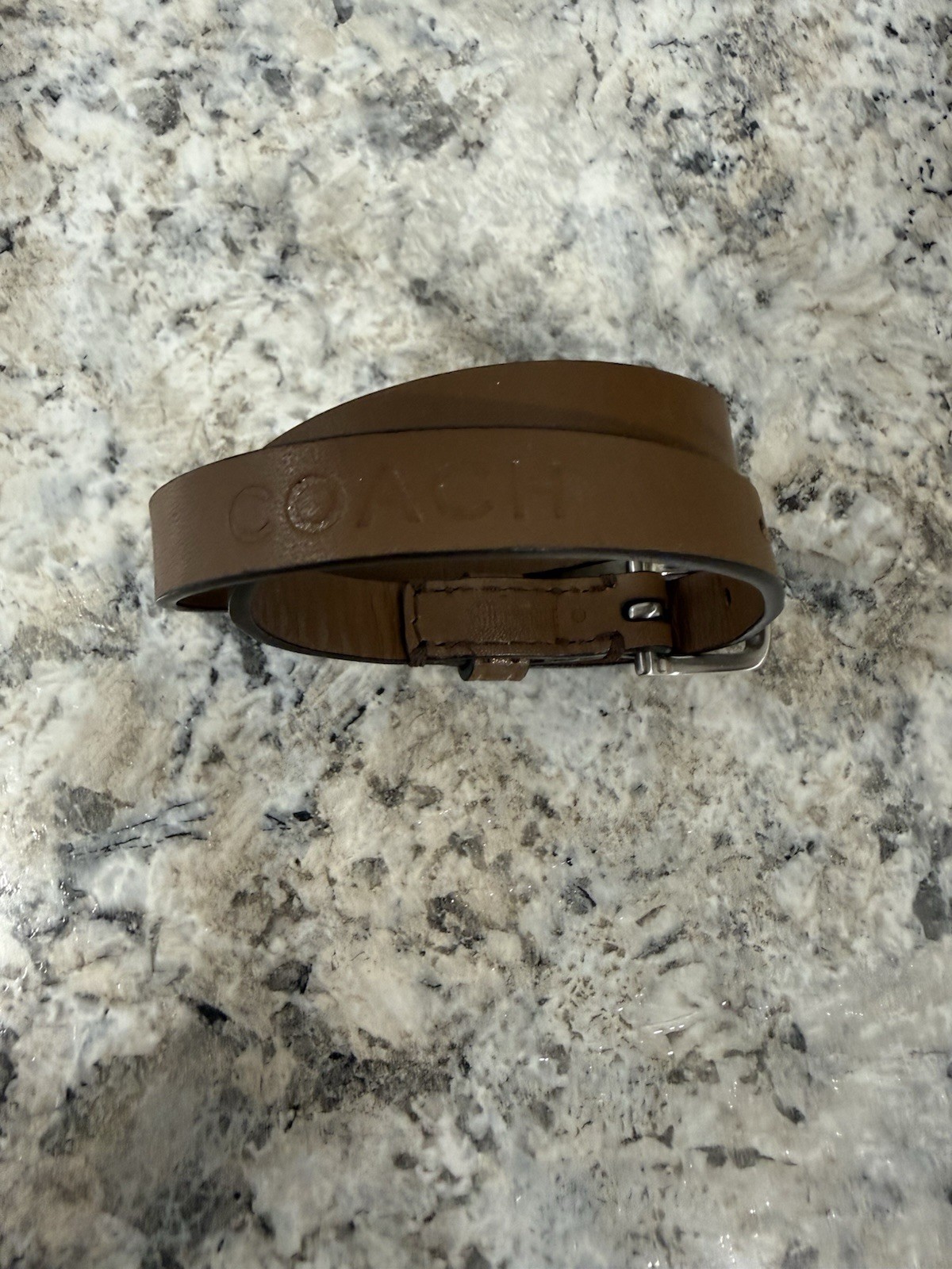 COACH Brown Leather Bracelet Silver Double Wrap Embossed $48