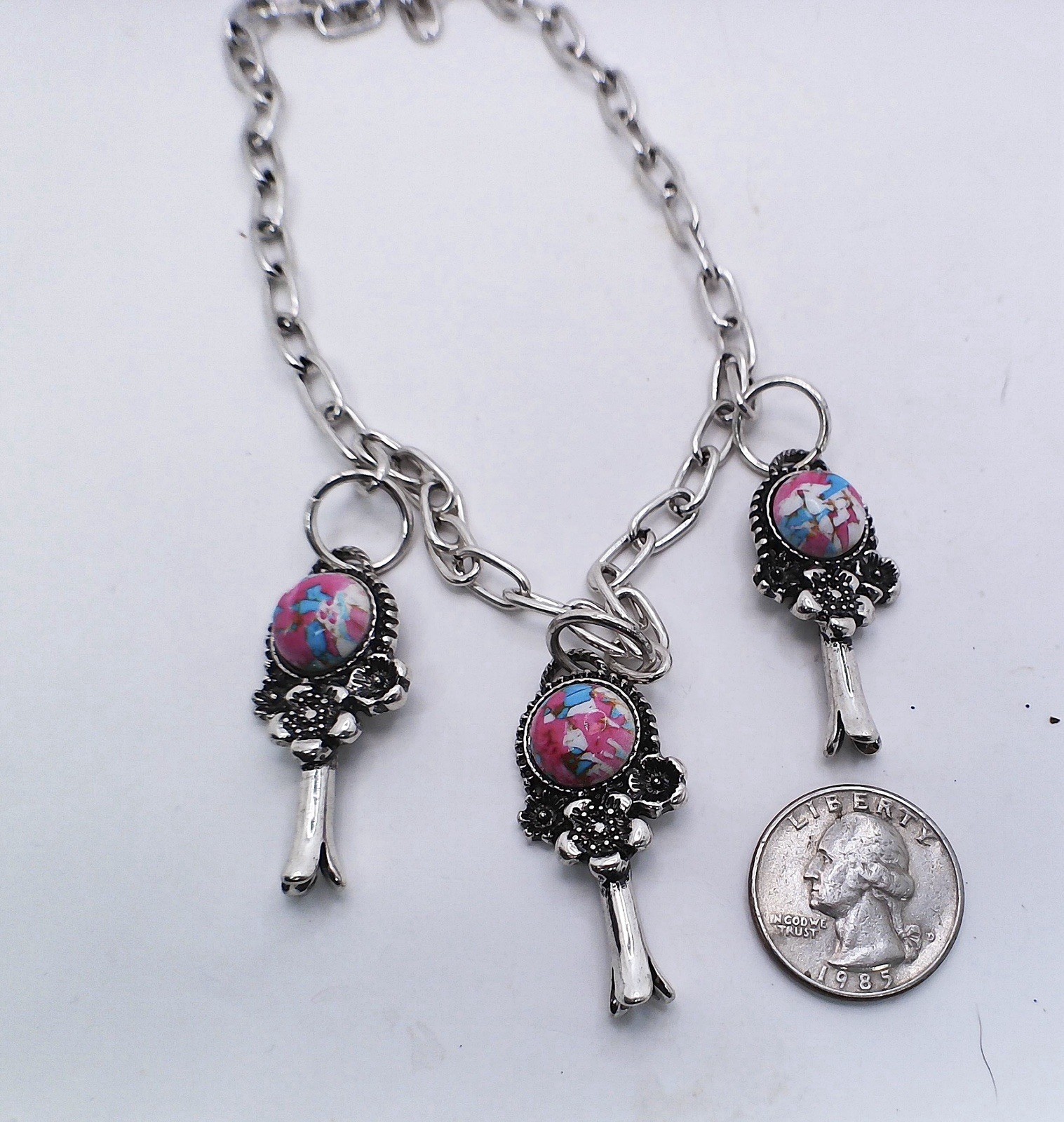 Boho Cowgirl Western Cotton Candy Charm Statement Necklace on Paperclip Chain