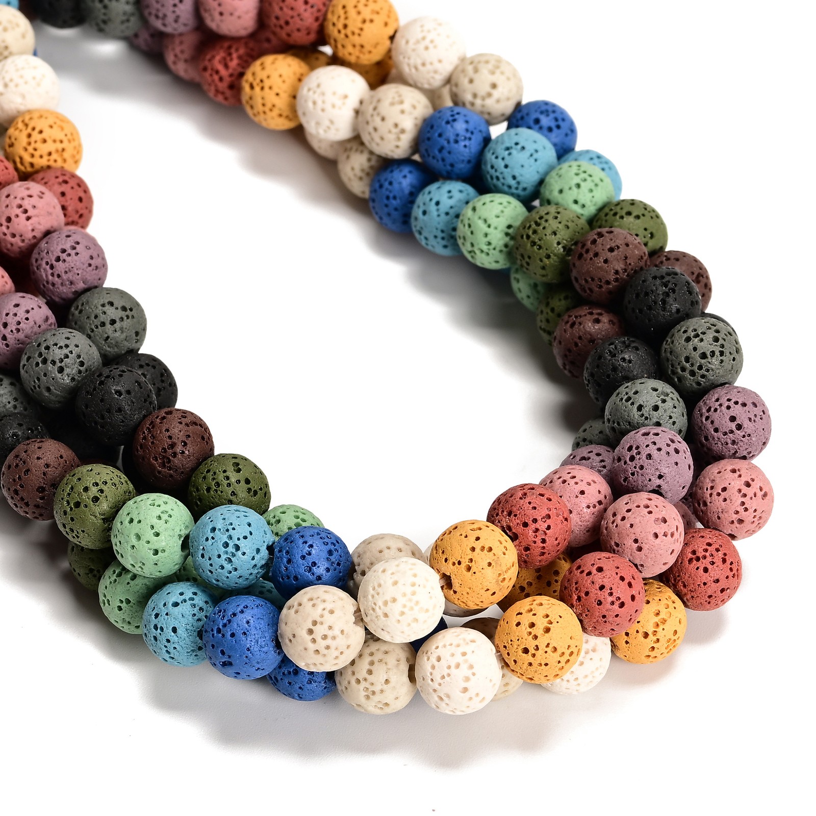 Multi Color Natural Lava Round Beads Size 6mm 8mm 10mm 15.5” per Strand