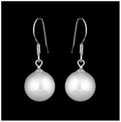 925 Sterling Silver 12mm Sea Shell Pearl Drop Dangle Round Earrings Gift Box C9