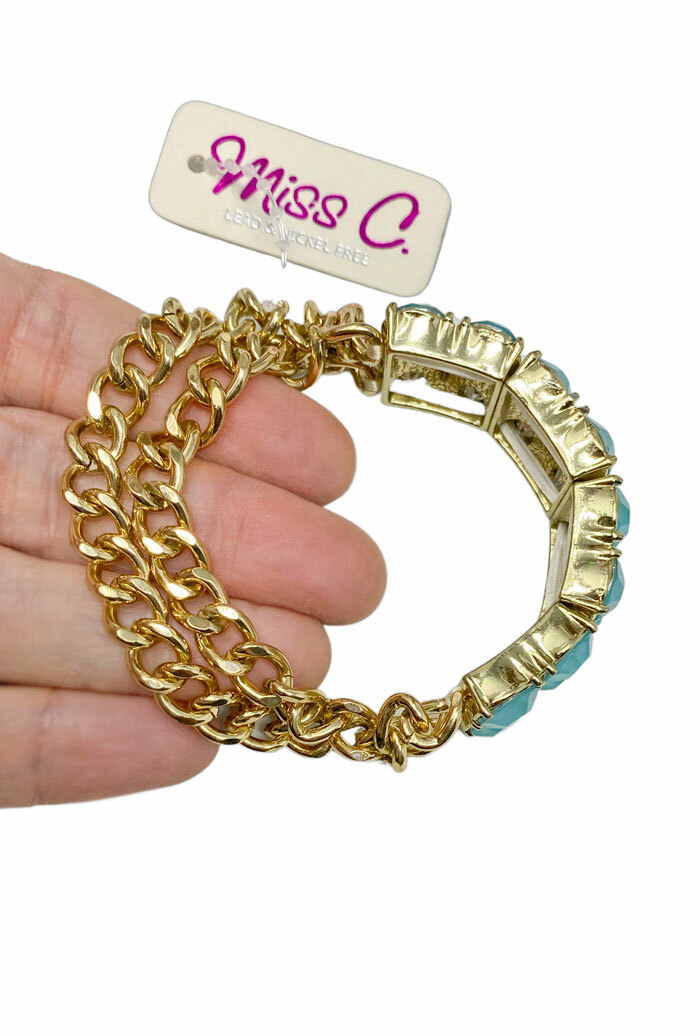 Light Green Acrylic Lucite Rhinestones Stretching Chain Bracelet Casual Everyday