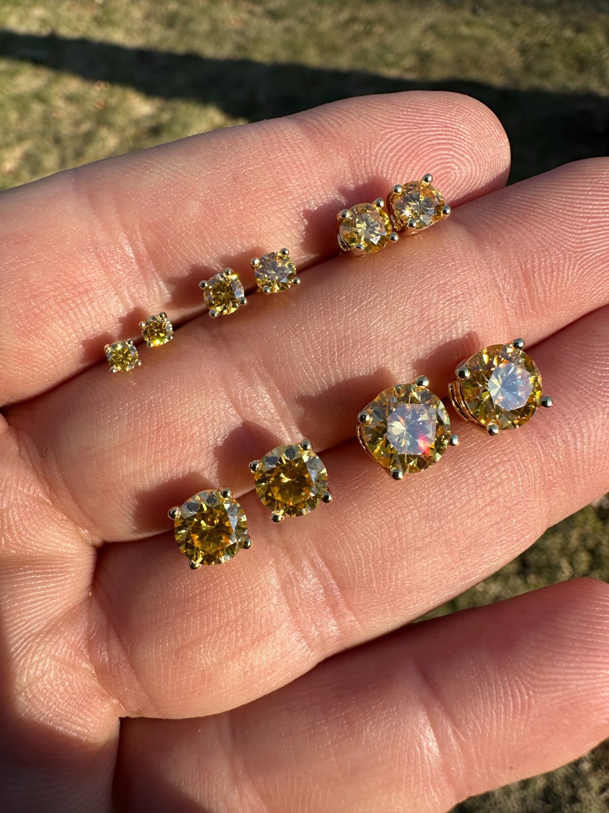 Canary Yellow Moissanite Screwback Stud Earrings 14k Gold Plate 925 Silver 3-8mm