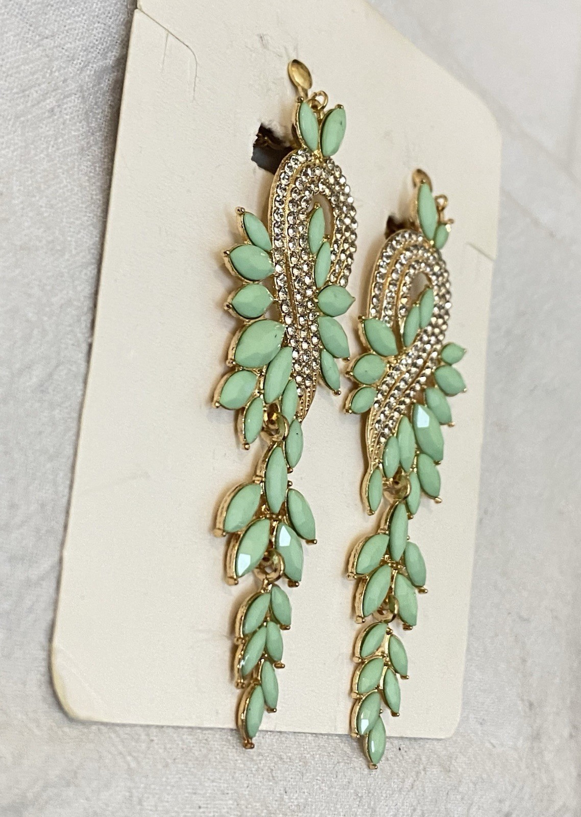 New Clip-On sparkle light green resin drop Earrings None Piercing Cuff
