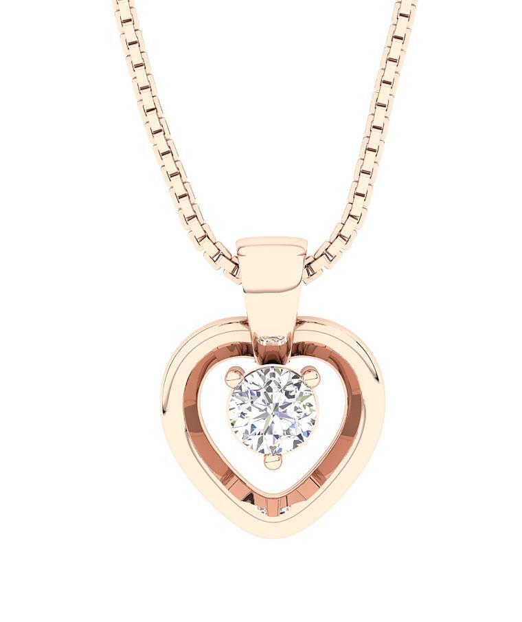 I1 G 0.25Carat Round Diamond 14K Gold Solitaire Heart Pendant Necklace 18″ chain
