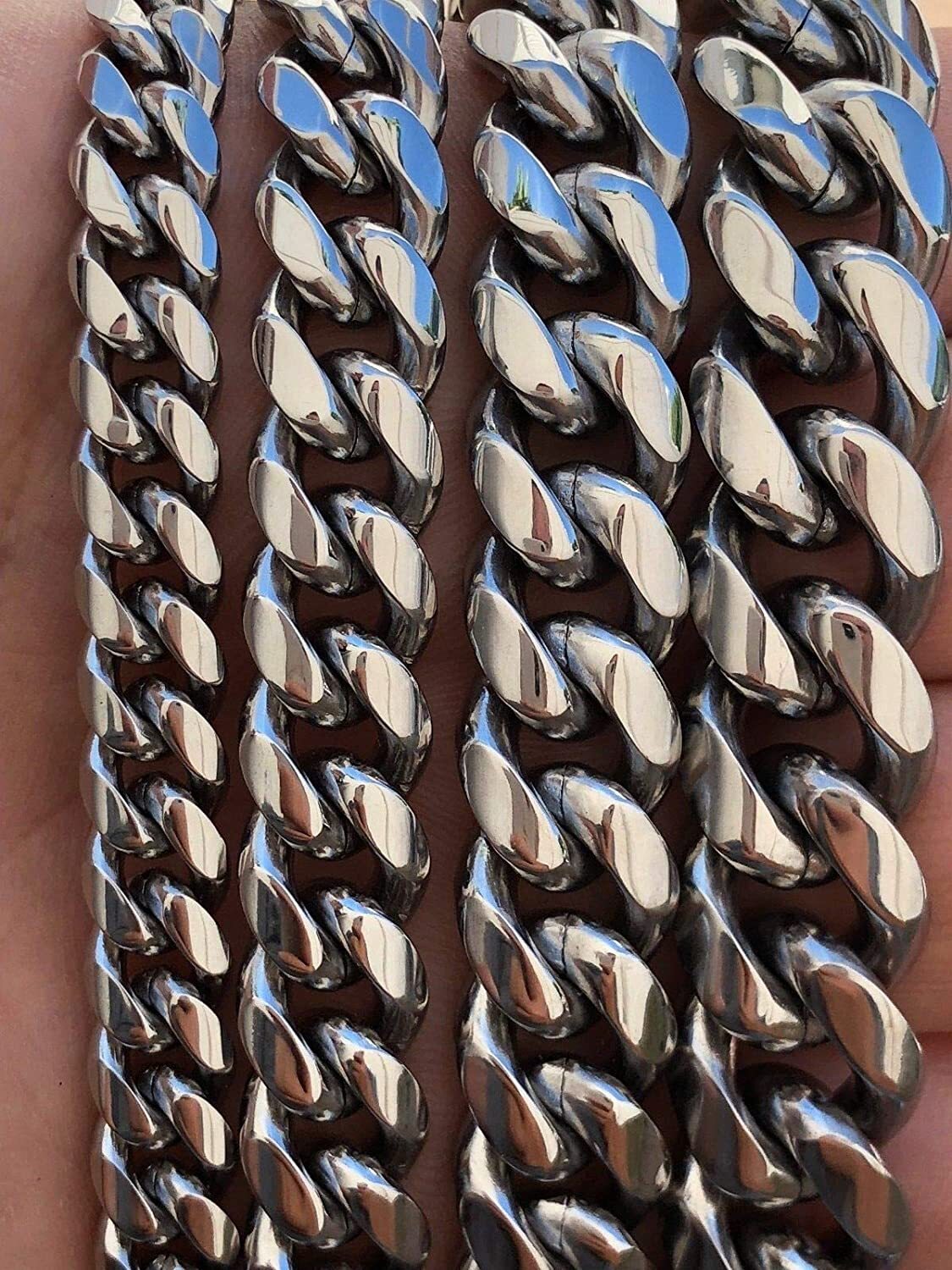 Men’s Heavy Silver Miami Cuban Link Bracelet Chain Stainless Steel 8mm-14mm
