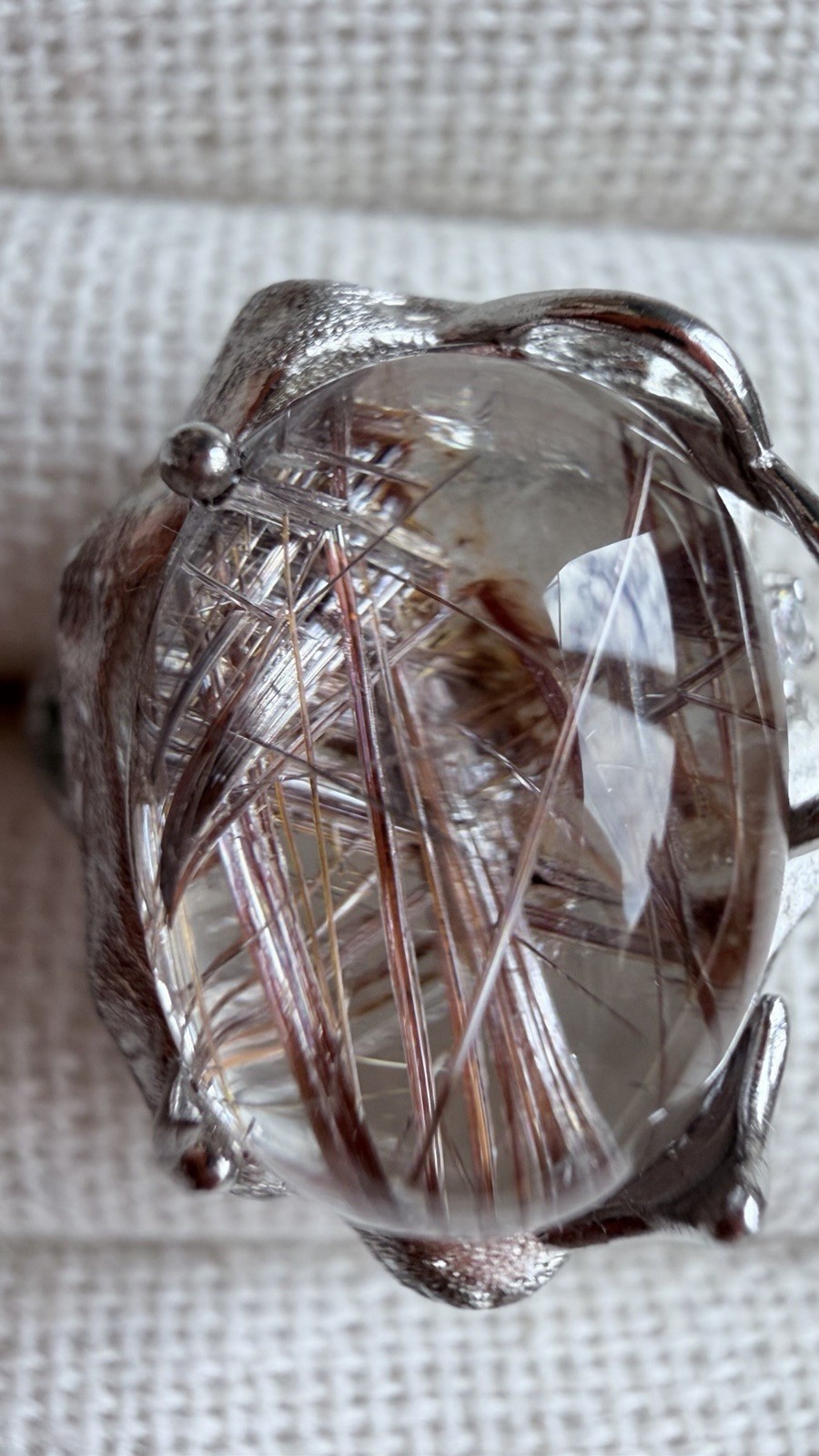 Natural Rutilated Quartz Ring – S925 Sterling Silver 14.5*11.5mm