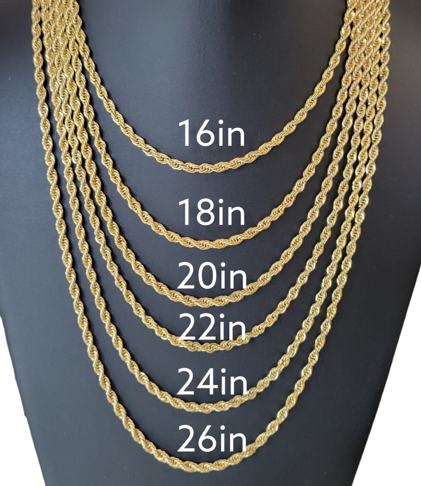 Stainless Steel Gold Plated Rope Chain Necklace 4mm Size 16″ to 26″ Unisex, Men