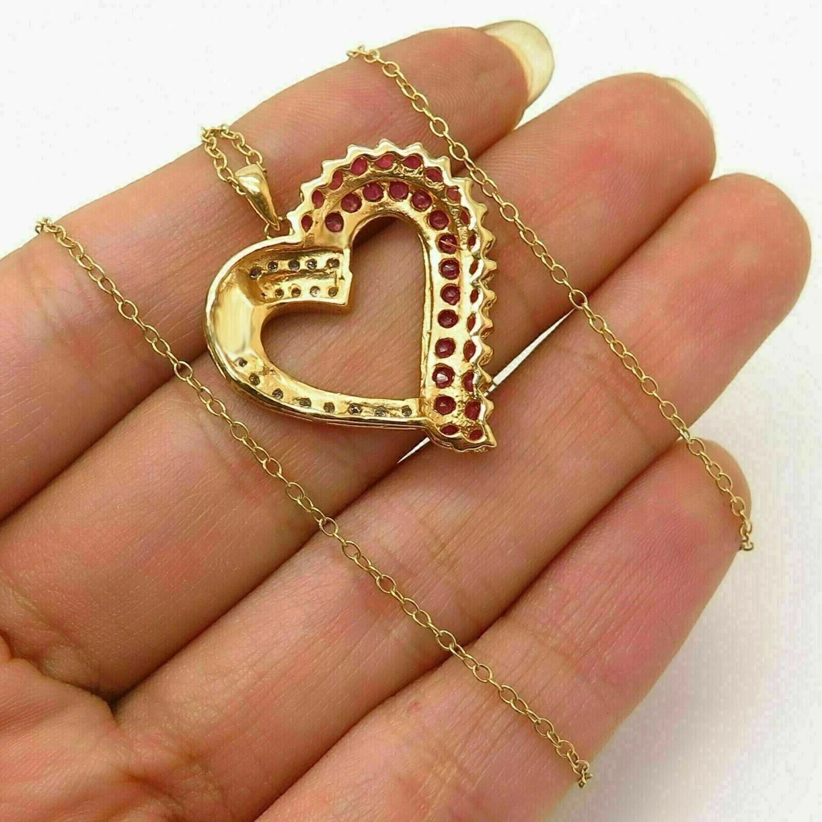 Ruby 1.50Ct Round Cut Heart Pendant 14K Yellow Gold Finish 16” Free Chain