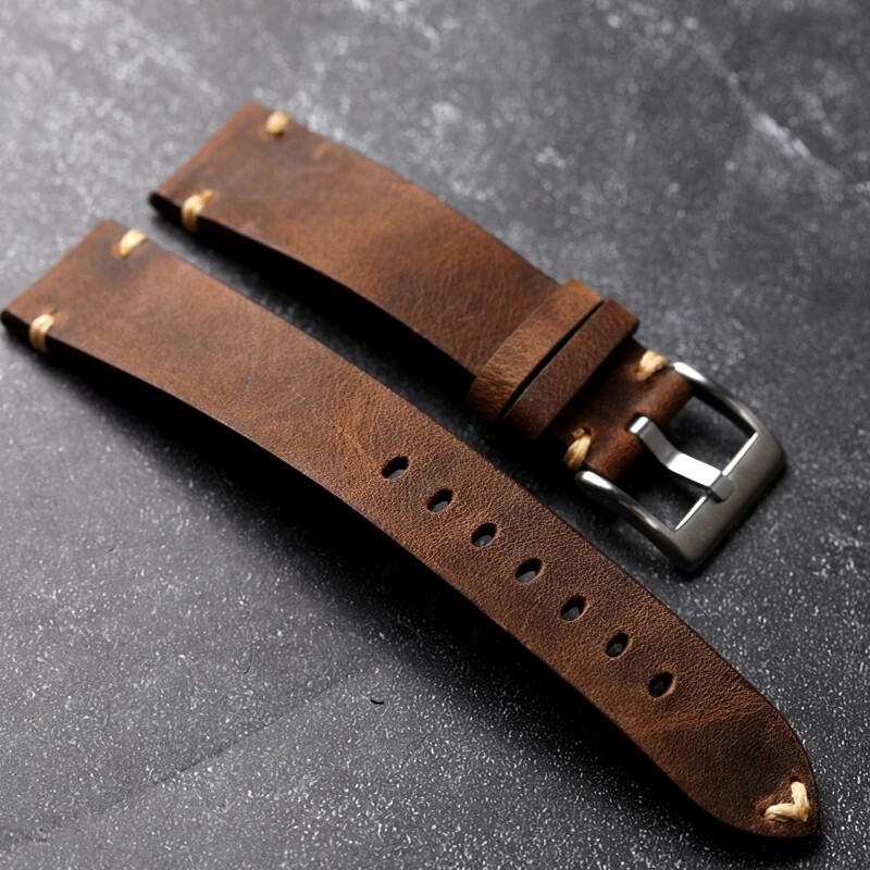 Vintage Leather Watch Strap 18mm 19mm 20mm 21mm 22mm Black Brown