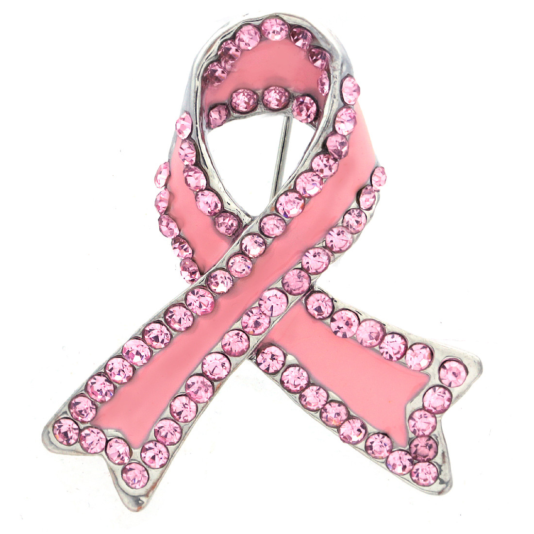 Support Breast Cancer Awareness Pink Crystal Ribbon Brooch Women Fashion Jewelry