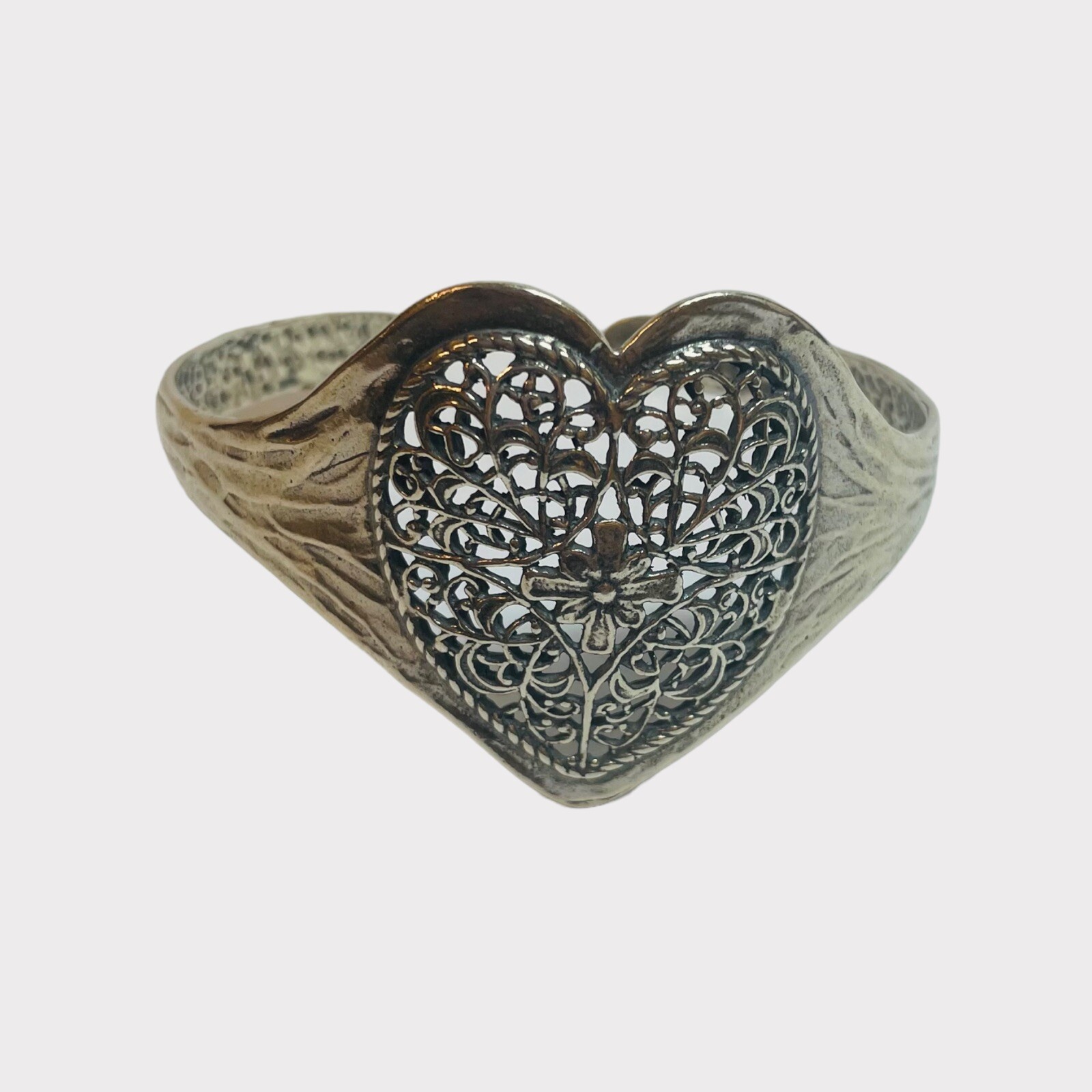 Or Paz Sterling 925 Silver Lace Heart Design Cuff Bracelet 6.5 In