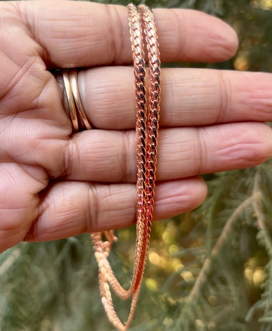 7 inch Pure Copper Flat Serpentine Chain Bracelet, Healing Copper Jewelry
