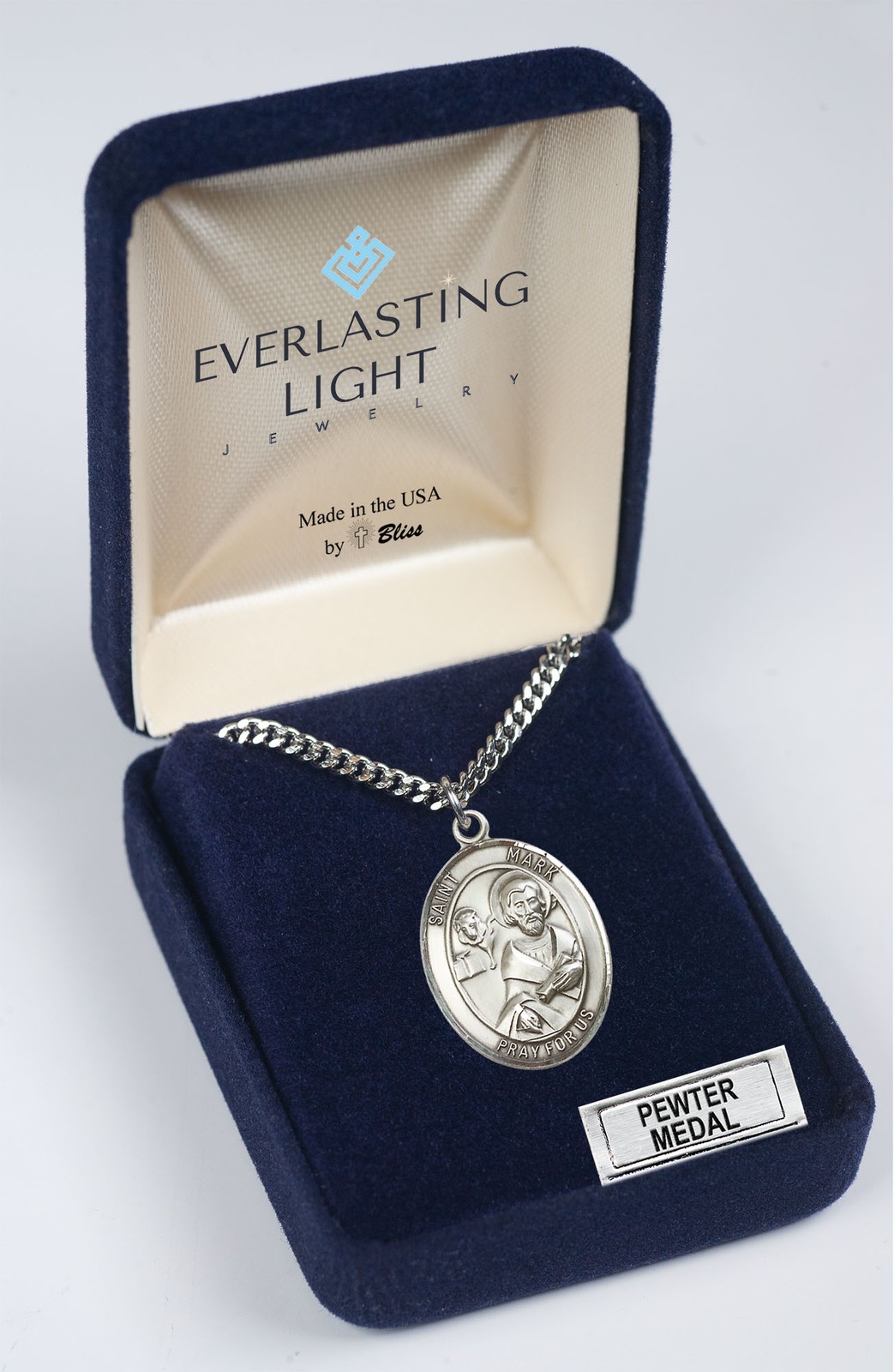 Pewter Large Saint Mark the EvangeliSaint Medal 18″ Lobster Claw Necklace w/ Box