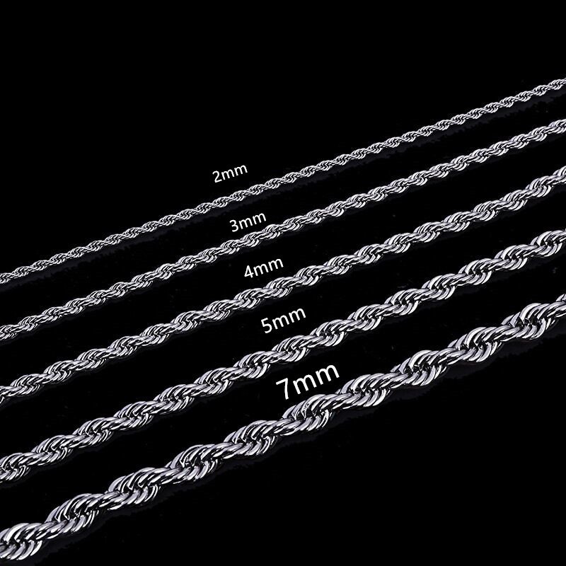 2mm – 7mm 316L Stainless Steel Women Men Rope Chain Necklaces 18-32”