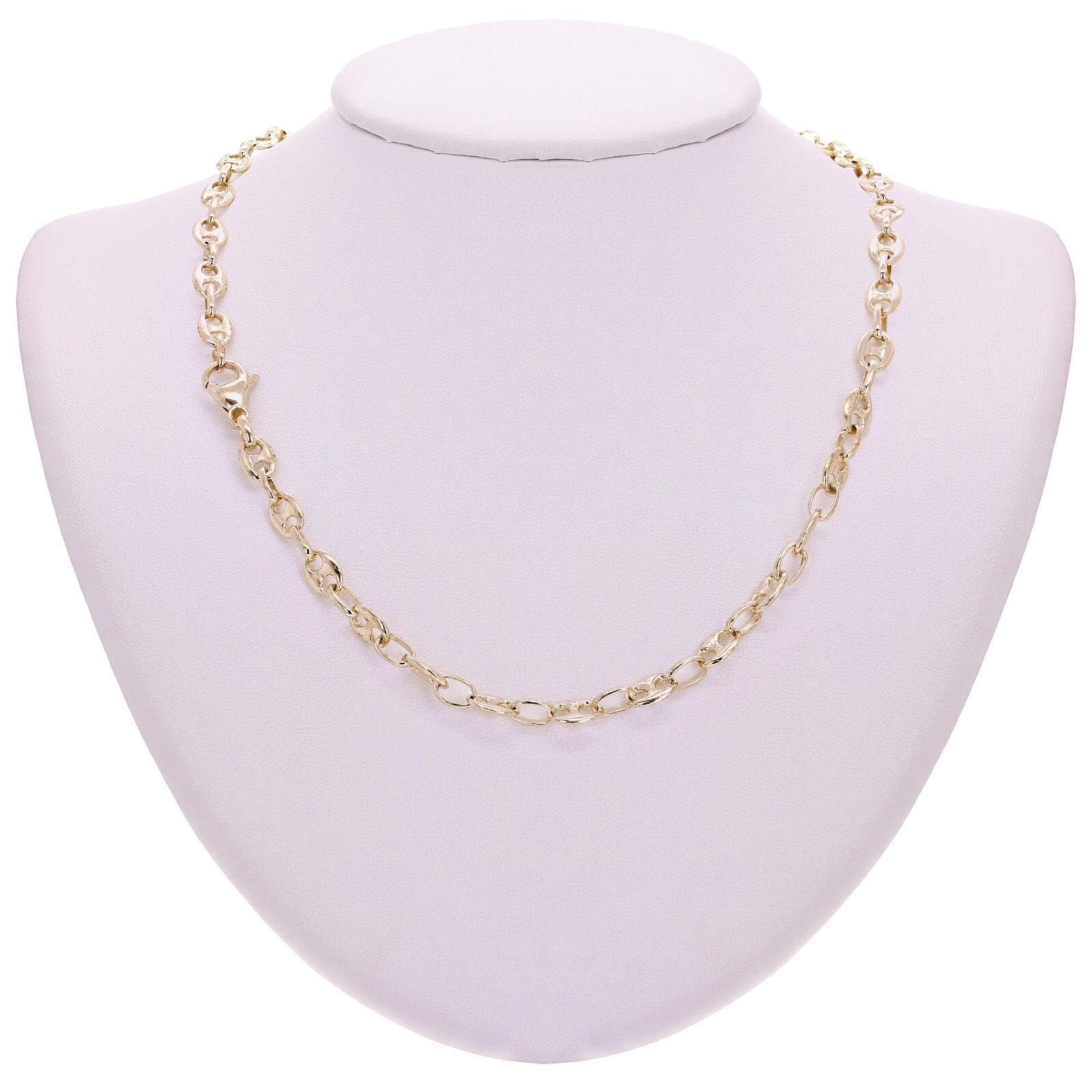 14k Yellow Gold Solid Link Puffed Mariner Chain Necklace 22″ 6.4mm 28.5 grams