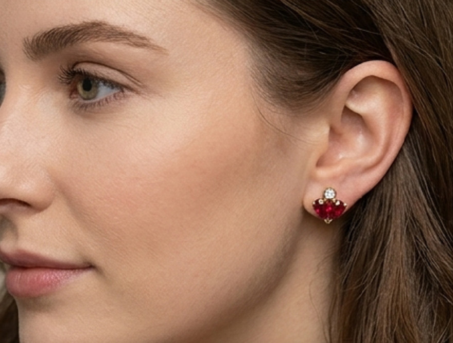 2.50ct Pear cut simulated Red Ruby/ Diamond Stud Earrings 14k Yellow Gold Plated