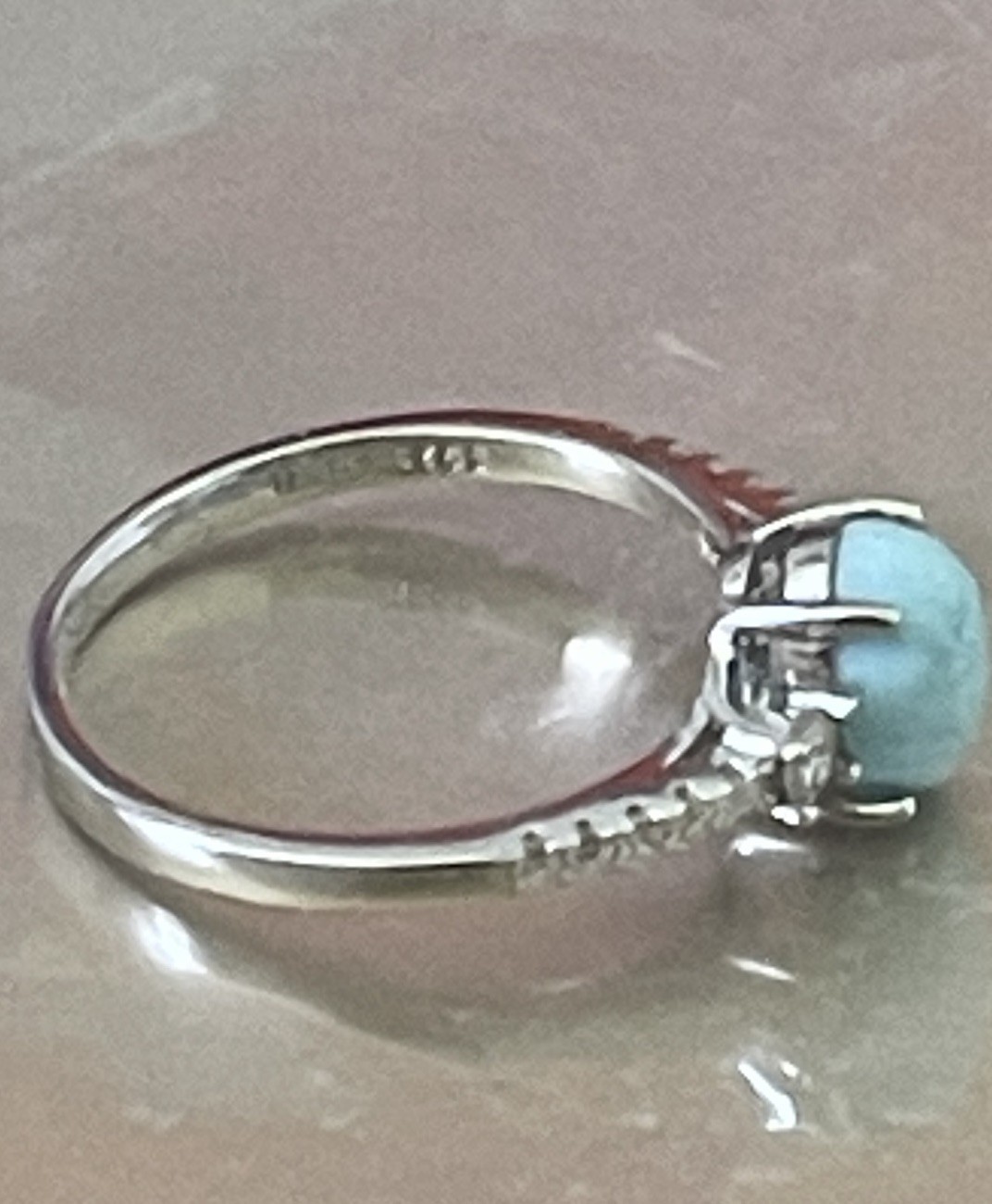 Larimar Ring 925 Sterling Band Light Blue Ocean-hued Cabochon Stone SZ 8 New