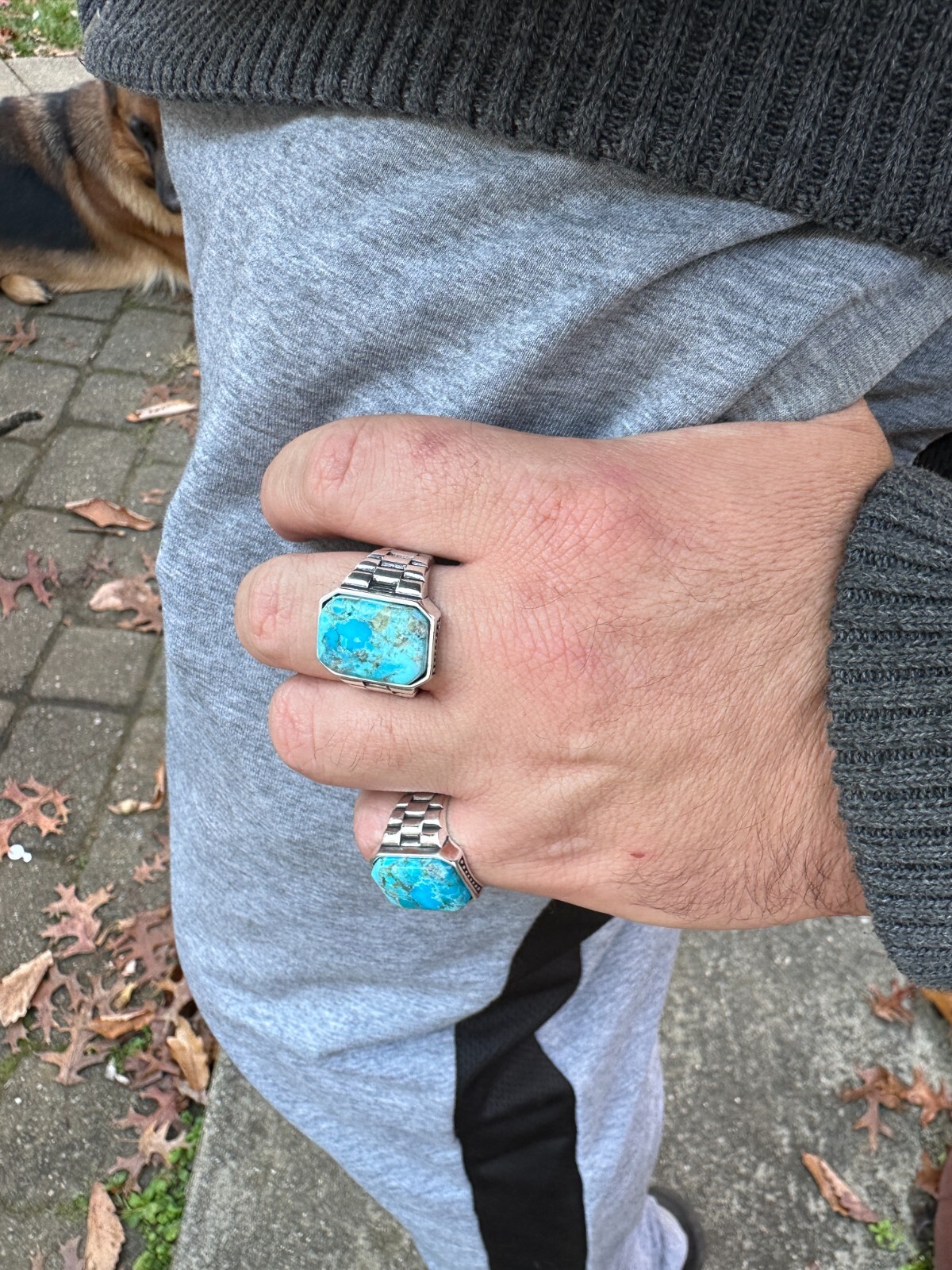 Mens Real Solid 925 Silver Blue Turquoise Natural Native American Gemstone Ring
